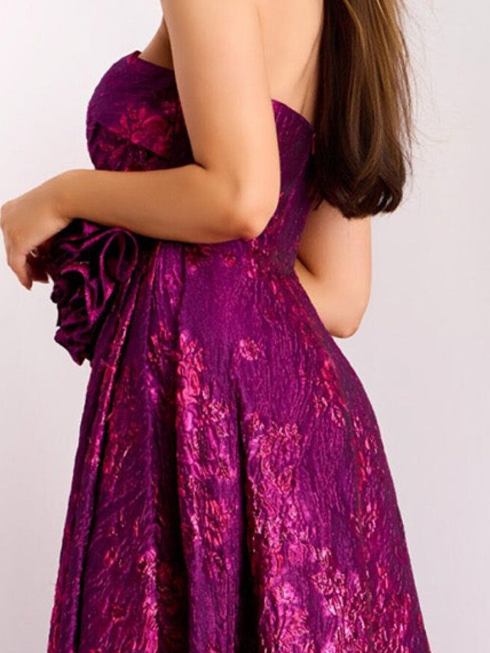 NWT Jovani 40780 Floral Waist Asymmetric Formal Gown Fuchsia size 8 - Picture 4 of 6